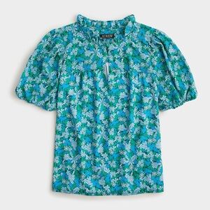 J. Crew Ruffle-Trim Short-Sleeve Top in Hyacinth Fields M